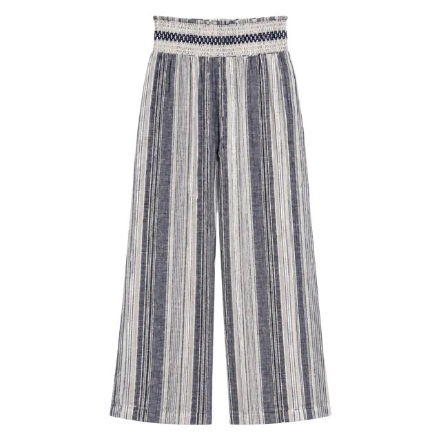 Indigo Rein Pants Size M Blue Striped Linen Blend Smocked Waist