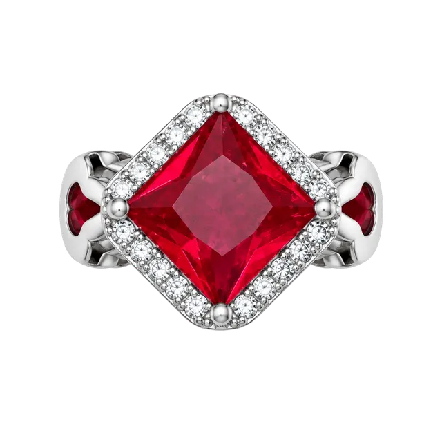Silver Ruby Halo Heart Ring