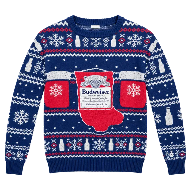 Budweiser Ugly Christmas Sweater Size M Blue Holiday Stocking Pullover