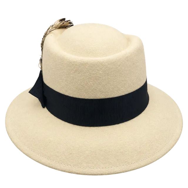 Fabini New York Vintage Wool Hat Feather Trim Ivory