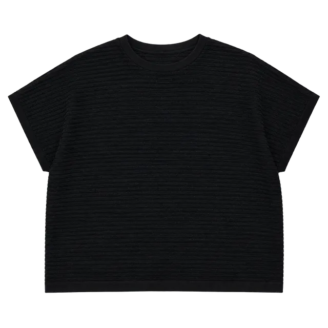 Women's Black Short-Sleeve Ribbed Tee