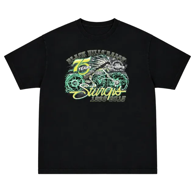 2015 Sturgis 75 Years T-Shirt Size XL Black Cotton