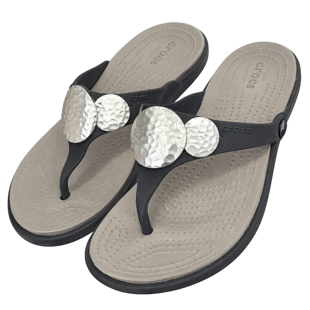 Crocs Capri IV Thong Sandals Gray Silver Hammered Medallion 11