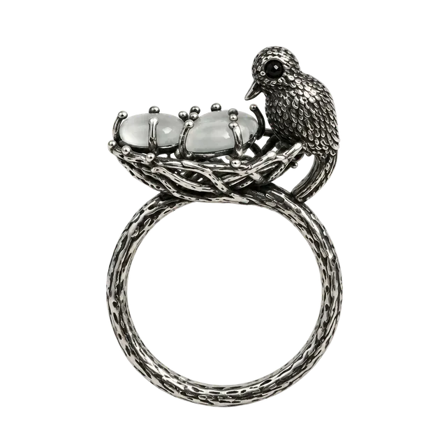 Bird Nest Ring With Cat's Eye Eggs