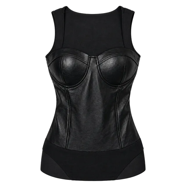 SAY WHAT? Faux Leather Corset Bodysuit Size M Black
