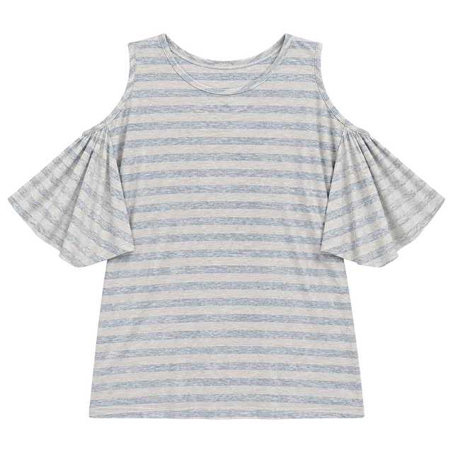LOFT Gray and White Boxy Bell Sleeve Blouse