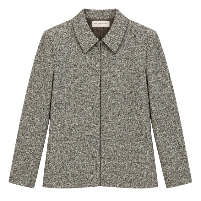 Jones New York Wool Blend Jacket Size 6 Gray Tweed Full Zip