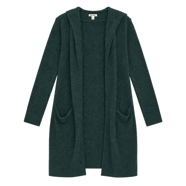 Goodthreads Open Front Hooded Cardigan Size M Green Knit Sweater Pockets
