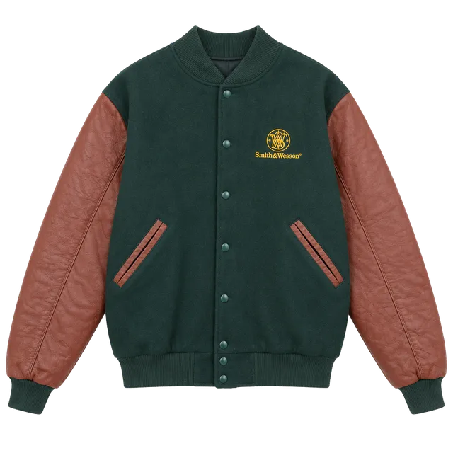 Team Universe Smith & Wesson Varsity Jacket Size L Green Leather Wool