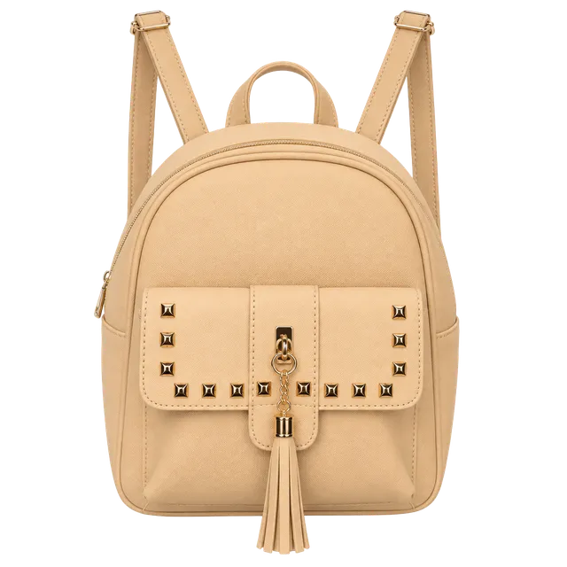 Tan Faux Leather Studded Mini Backpack with Tassel
