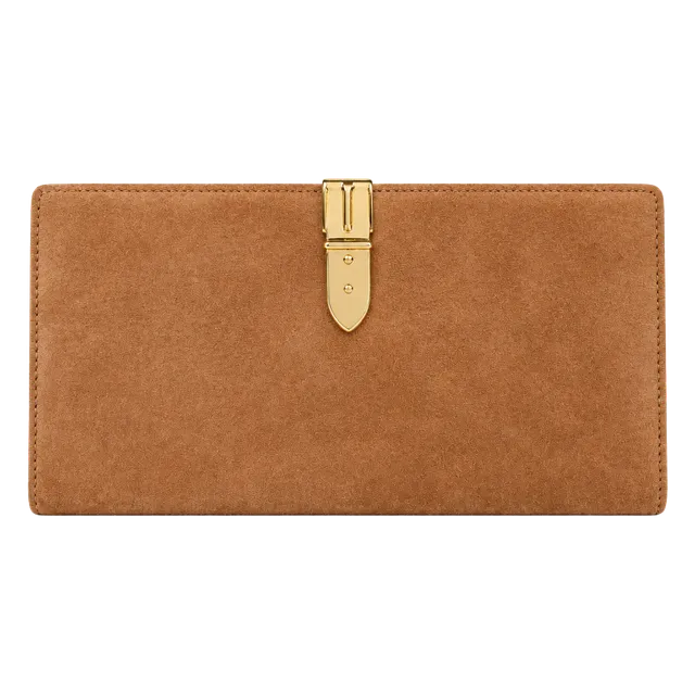 Vintage Gucci Suede Long Wallet Brown Yellow Gold Hardware