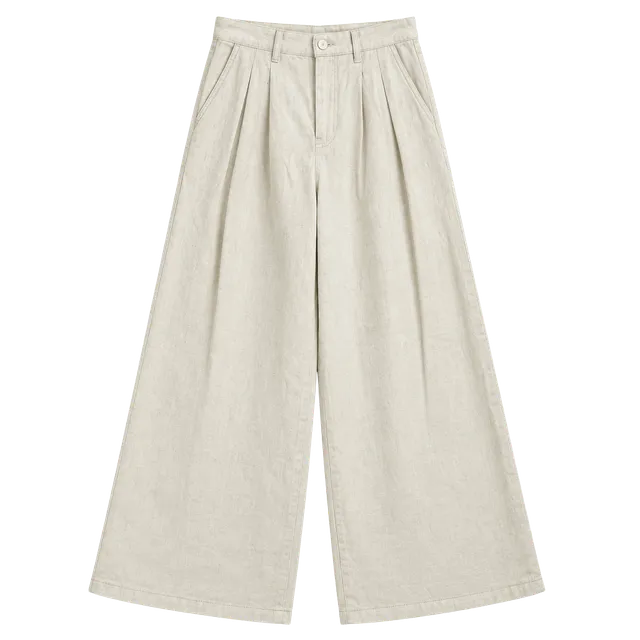 Naris Type Pleated Wide Leg Pants Size M Off White