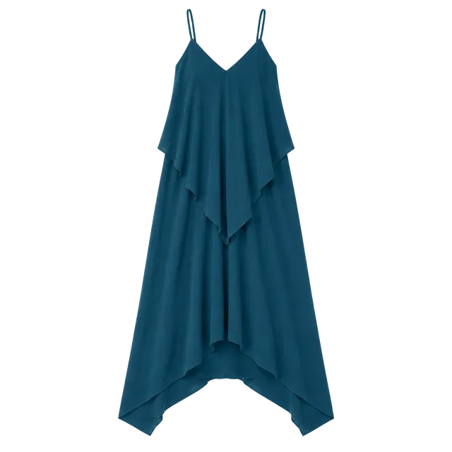 Halter V-Neck Draped Asymmetric Midi Dress Teal
