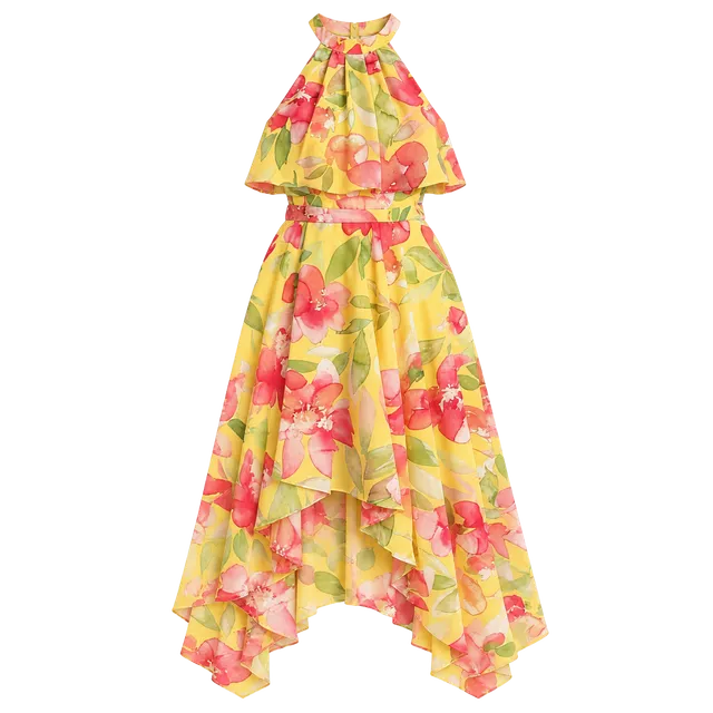 Eliza J Halter Maxi Dress Size 2 Yellow Floral Chiffon