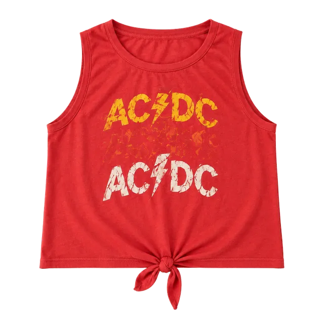 AC/DC Band Graphic Tie Front Tank Top Red