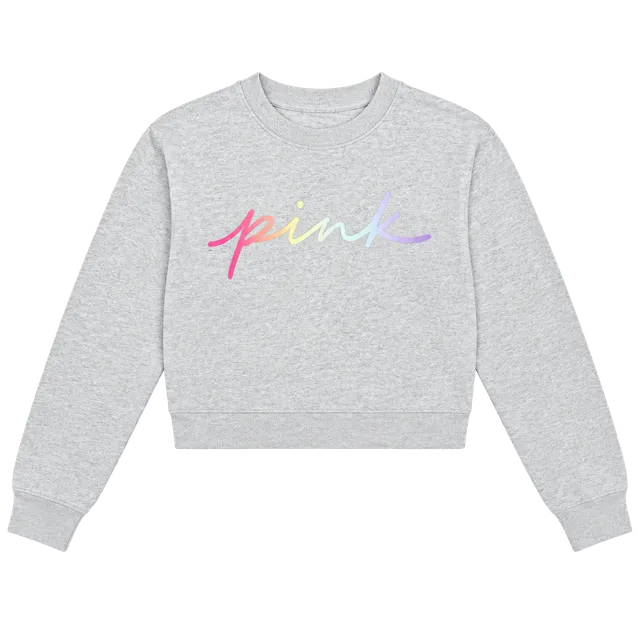 Victoria's Secret PINK Sweatshirt XS Grey Off Shoulder Gradient Logo