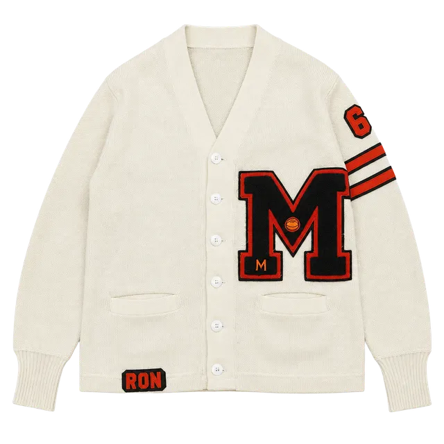 Vintage Letterman Cardigan Sweater White Chenille M 65 Ron