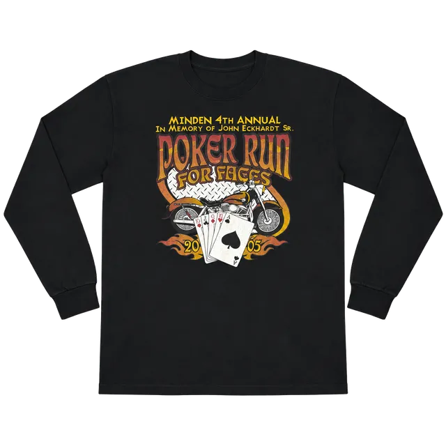 Vintage 2005 Poker Run For Faces Long Sleeve T-Shirt Size L Black