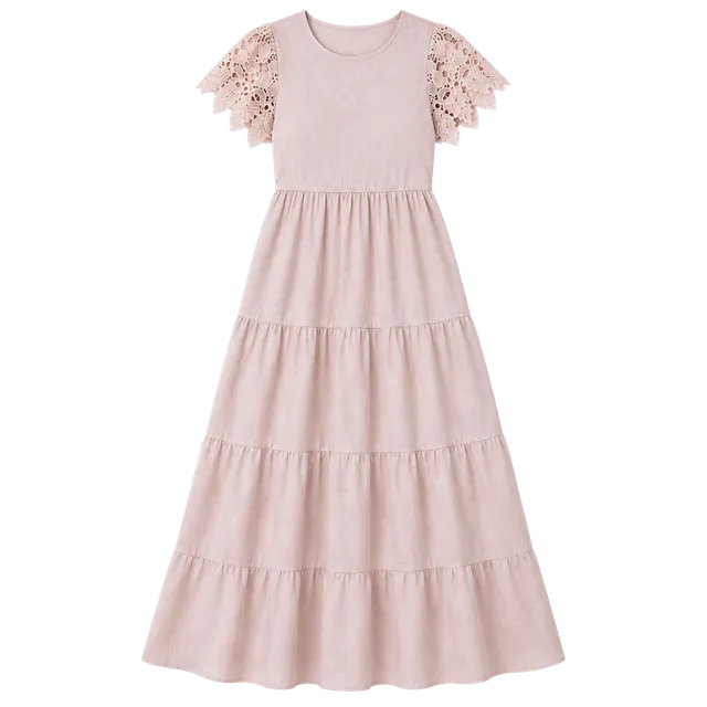 Böhme Pink Tiered Maxi Dress Lace Flutter Sleeves Boho Lined XL