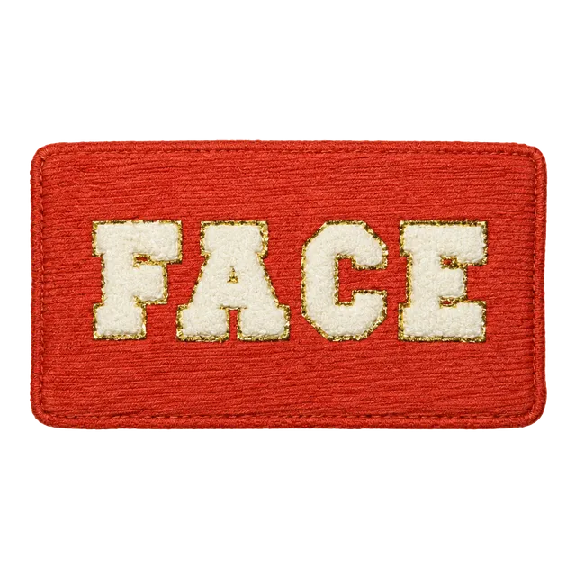 Face Corduroy Makeup Pouch Orange Gold Letters