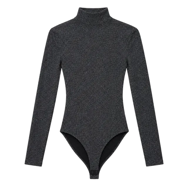Wolford Turtleneck Bodysuit Size S Black Metallic Sparkle Long Sleeve