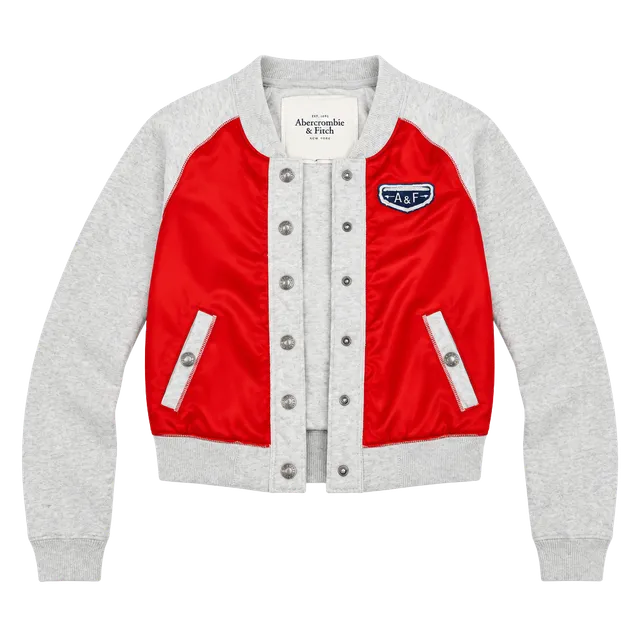 Abercrombie & Fitch Bomber Jacket Size M Red Gray Snap Up
