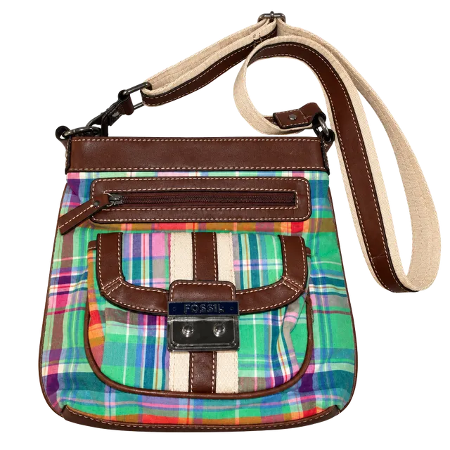 2000s Chaps Plaid Multicolor Crossbody Bag with Brown Trim Colorful Y2K 