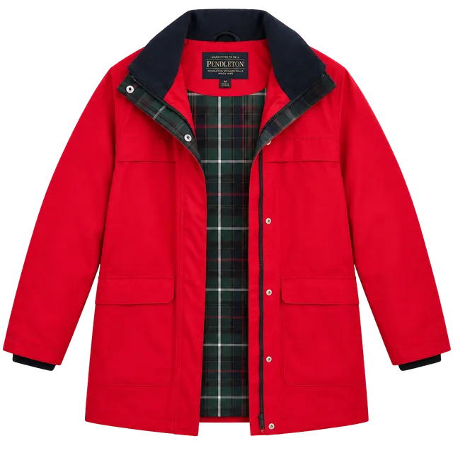 Pendleton Parka Jacket Size M Red Plaid Lined Winter Coat