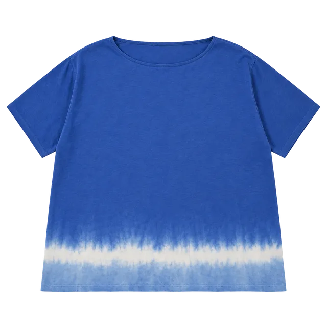 Women's Blue Ombre Crew Neck Sweater with Cream Dip Hem