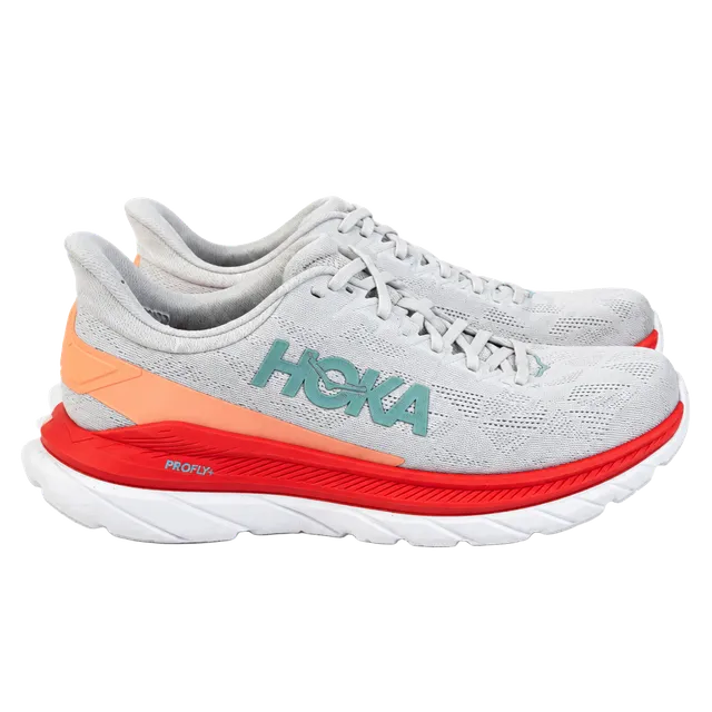 Hoka One One Mach 4, Performance Running Sneakers, White/Orange,Womans 9.5