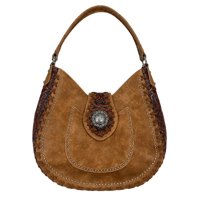 trinity ranch western cowgirl tooled concho studded shoulder bag