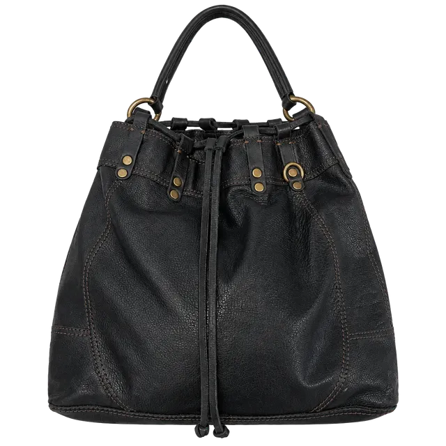 Lucky Brand Black Leather Drawstring Hobo Shoulder Bag