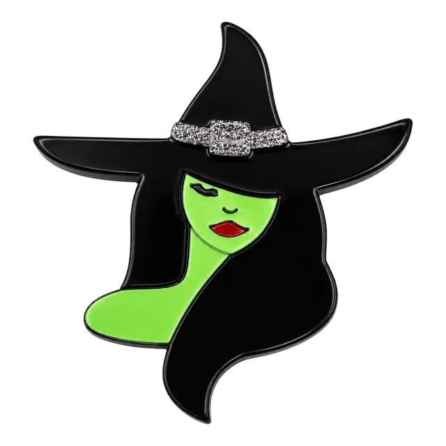 Emerald Wicked Witch Acrylic Brooch Spooky Chic  Halloween Pin Jewelry