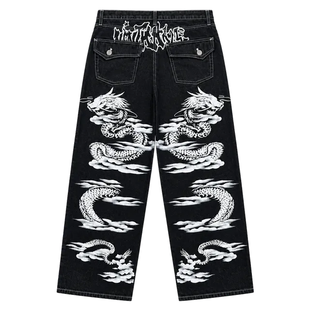 Ninth Hall Ambush Jeans Size 32 Black Dragon Print Baggy Denim