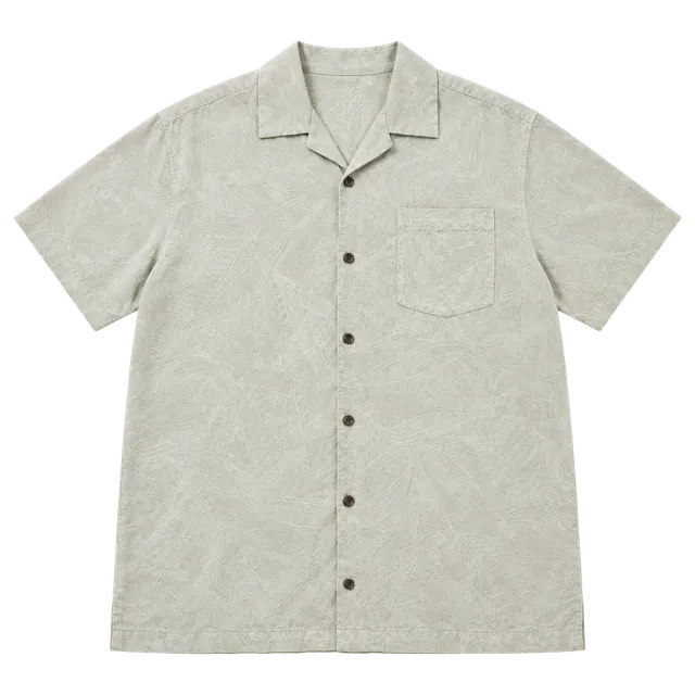 Tommy Bahama Silk Camp Shirt Beige Tropical Leaf XL