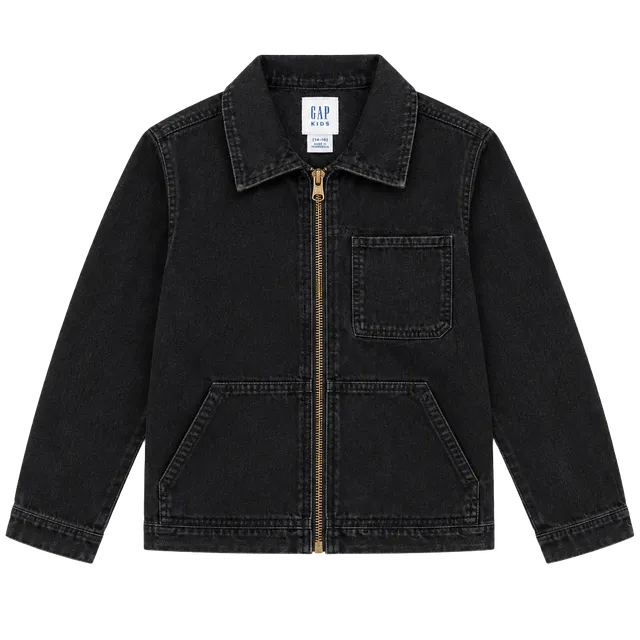Gap Kids Denim Jacket Size 14-16 Girl’s Black Zip Front Utility