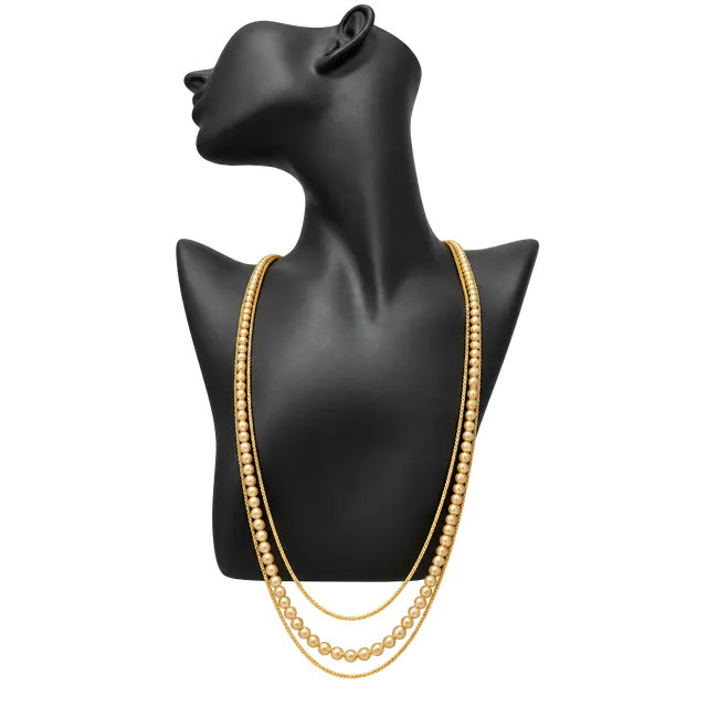 Vintage 1960s Crown Trifari Multi Strand Pearl And Gold Chain Necklace