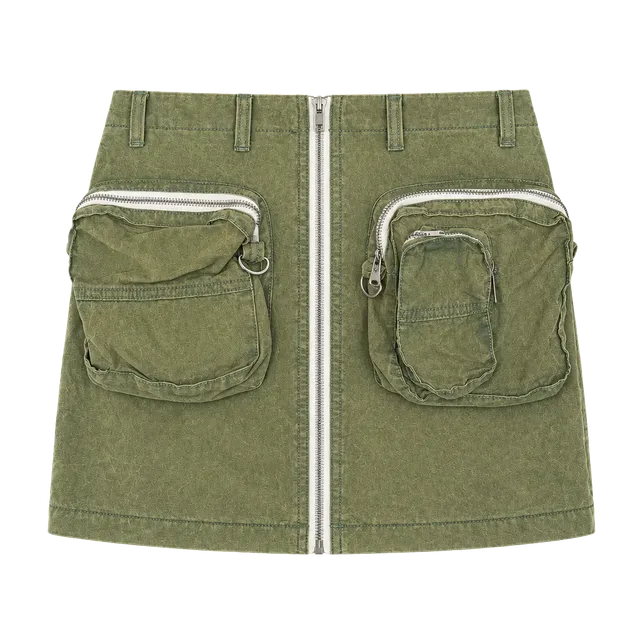 895 Pol Utility Cargo Mini Skirt Size L Green Cotton