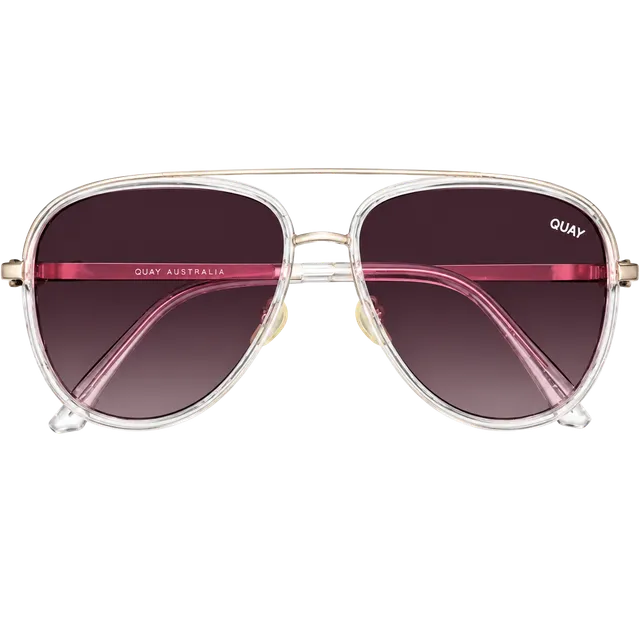 Quay All In Aviator Sunglasses Gold Pink Fade