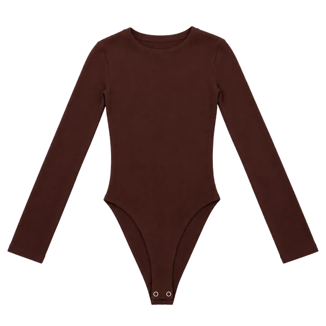 Zara Ribbed Long Sleeve Bodysuit Size M Brown