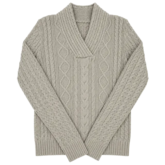 Jeanne Pierre Women’s XL Cream Cable Knit Shawl Collar Sweater Chunky Cozy