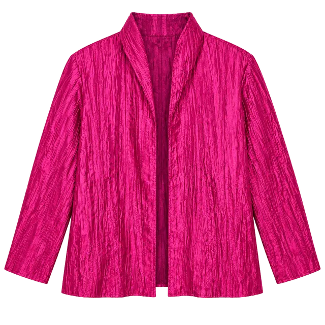  Hot Pink Crinkle Jacket -Open Front Long Sleeve 