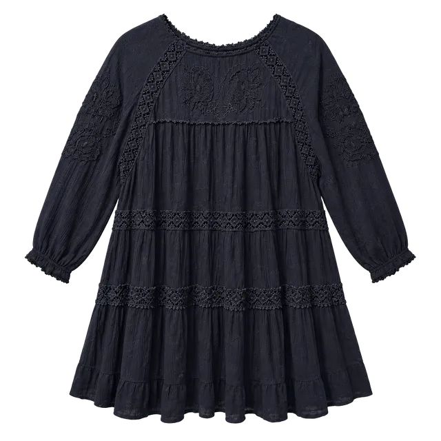 Free People Black Embroidered Long Sleeve Mini Dress