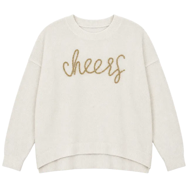 Vince Camuto Cheers Sweater Size XXL White Beaded Script Pullover