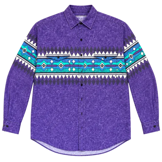 Western Plains Trading Co. Aztec Geometric Long Sleeve Shirt Size L Purple