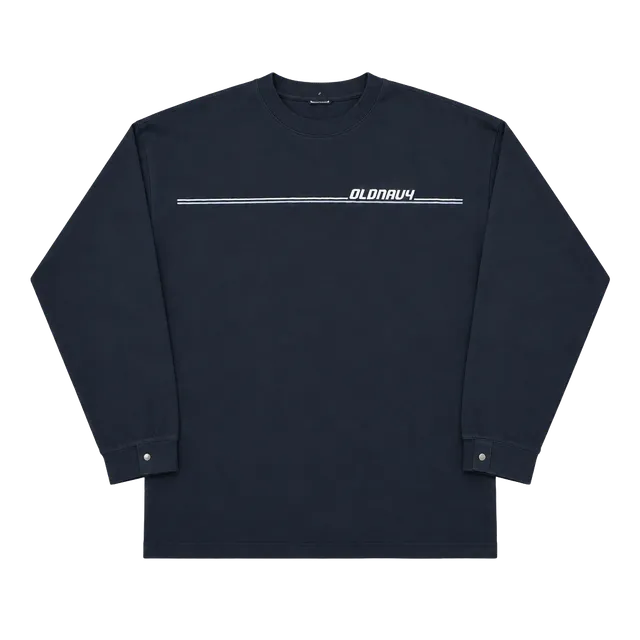 1990s Early 2000s Old Navy Long Sleeve T-Shirt Black Graphic Logo