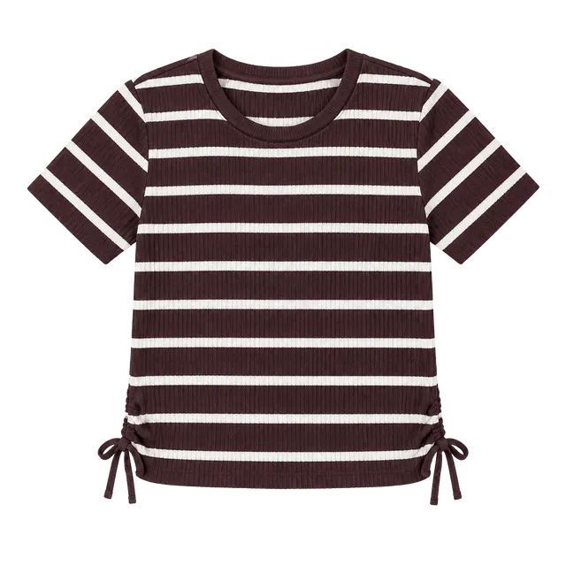 NWT Pink Republic Striped Ribbed T-Shirt Size L(14) Brown White