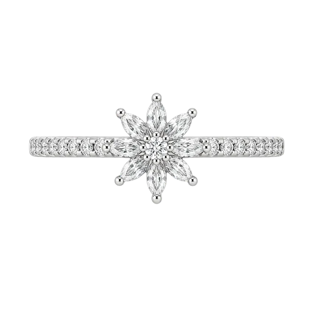 Zirconia Floral Cluster Ring in White Gold