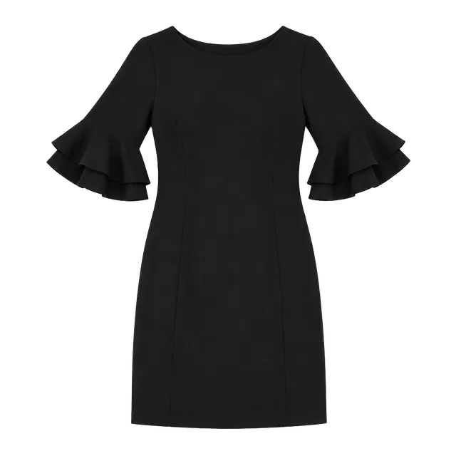 Lauren Ralph Lauren Crepe Dress Size 14 Black Layered Ruffle Sleeve