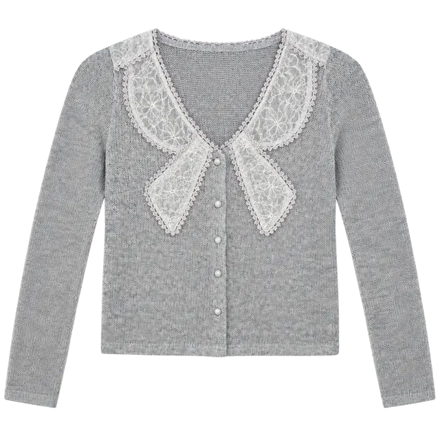 By Stella Cardigan Sweater Size XL Gray Lace Collar